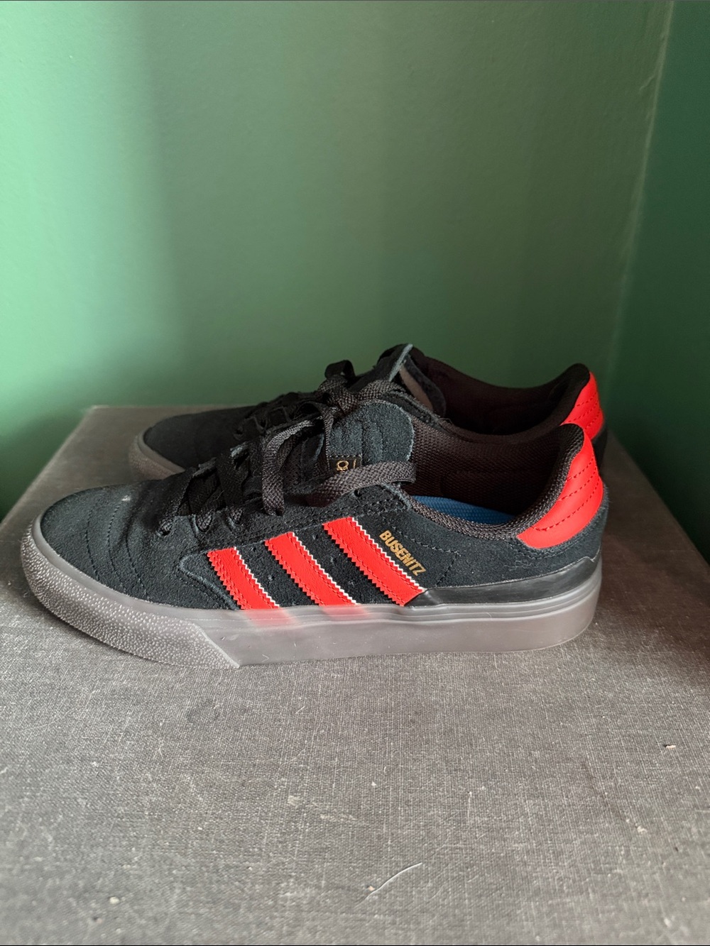 adidas Kids Black Sneakers with Red Stripes